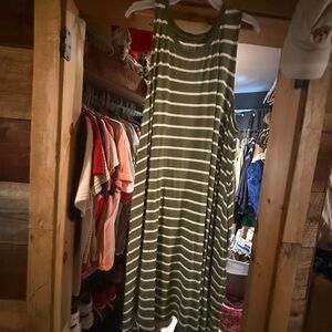 Time and Tru Olive Striped Midi Dress
